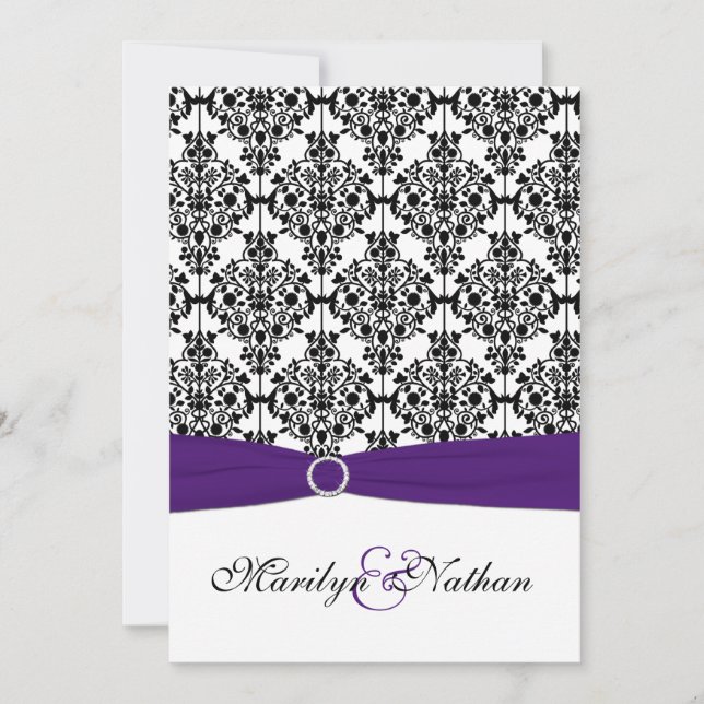 Purple, White and Black Damask II Invitation (Front)