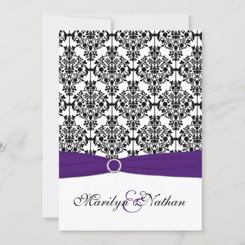 Purple, White and Black Damask II Invitation