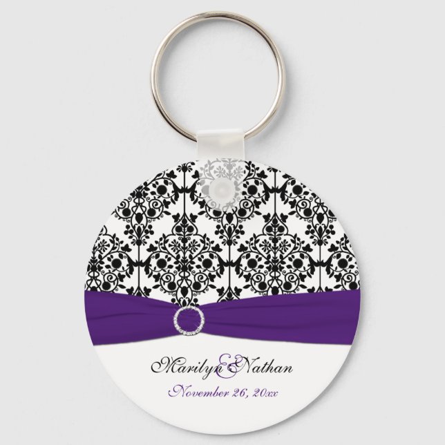 Purple, White and Black Damask Keychain (Front)