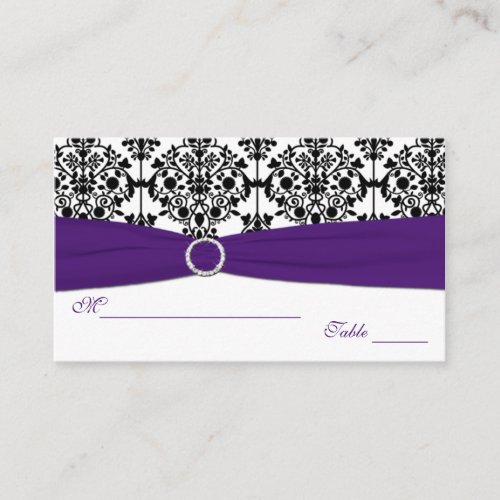 Purple, White and Black Damask Placecards Business Cards