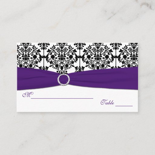 Customizable Purple, White and Black Damask Placecards Business Cards
