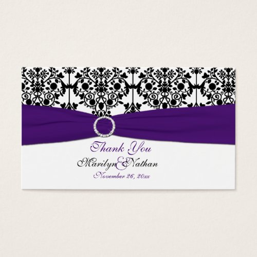 Purple White and Black Damask Wedding Favor Tag