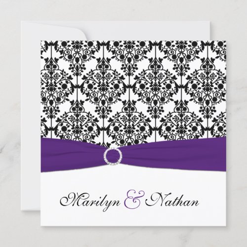 Purple, White and Black Damask Wedding Invitation