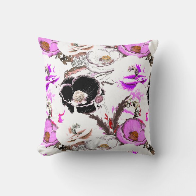 Purple, white and black flowers. throw pillow (Front)