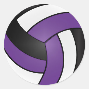 Purple, White and Black Volleyball Classic Round Sticker