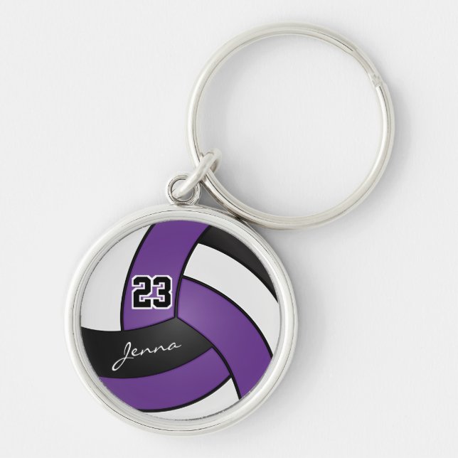 Purple, White and Black Volleyball - Customize Keychain (Front)