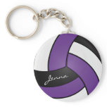 Purple, White and Black Volleyball Keychain