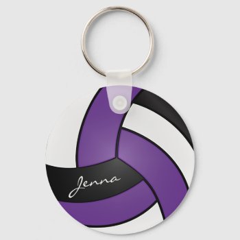 Purple  White And Black Volleyball Keychain by DesignsbyDonnaSiggy at Zazzle