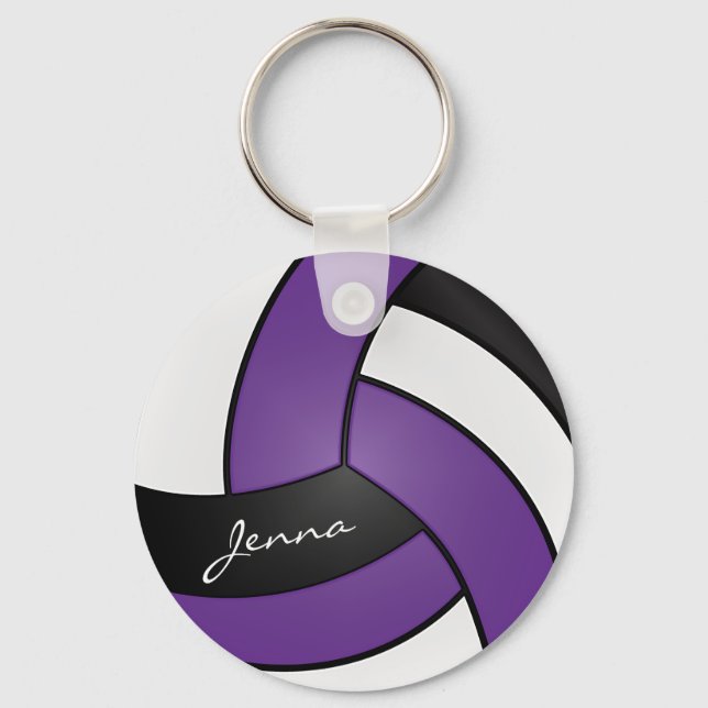 Purple, White and Black Volleyball Keychain (Front)