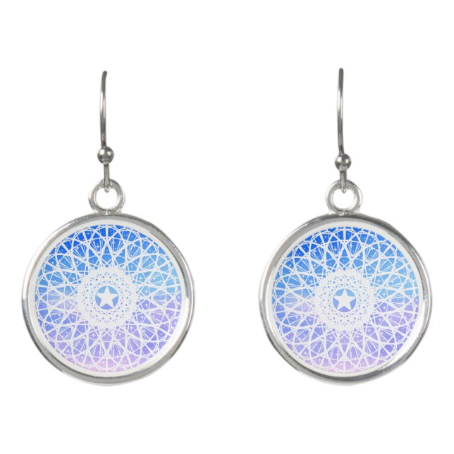 Purple,White And Blue Space Floral Mandala Earrings (Front)