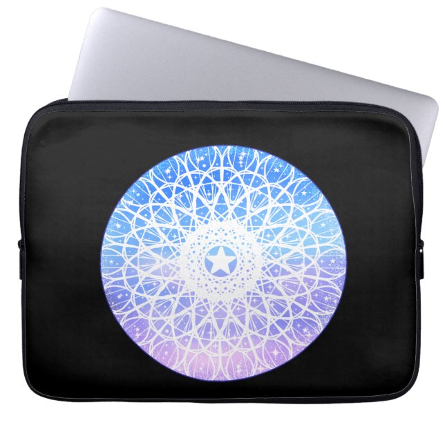 Purple,White And Blue Space Floral Mandala Laptop Sleeve (Front)