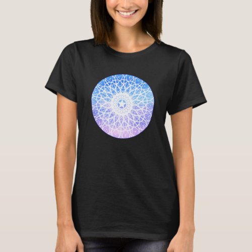 PurpleWhite And Blue Space Floral Mandala T_Shirt