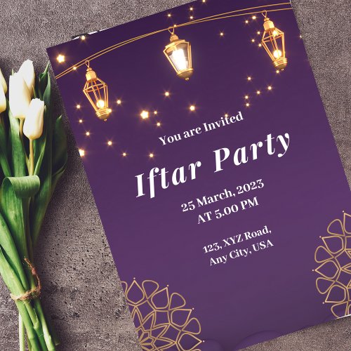 Purple White and Gold Modern Iftar Party Invitation