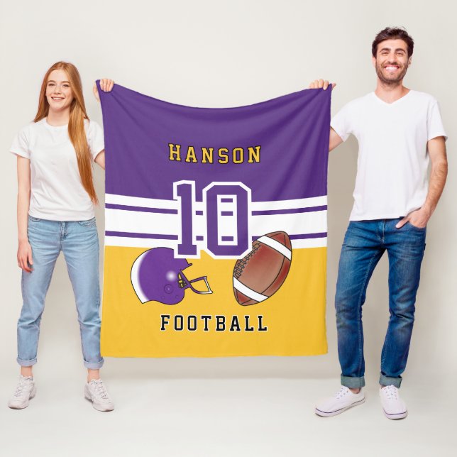 🏈 Purple, White and Gold Sport Letter Fleece Blanket (In Situ)