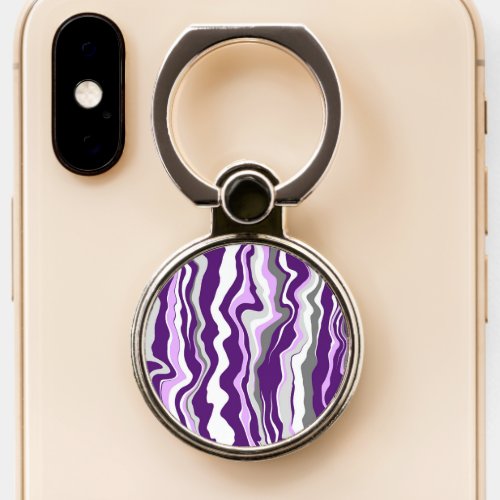 Purple White and Silver Marble Fluid Art Stripes Phone Ring Stand