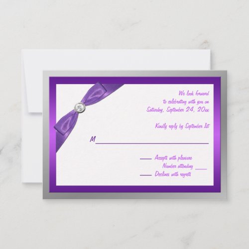 Purple White and Silver with Crystal Reply Card