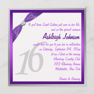Purple, White, and Silver with Crystal Sweet 16 Invitation