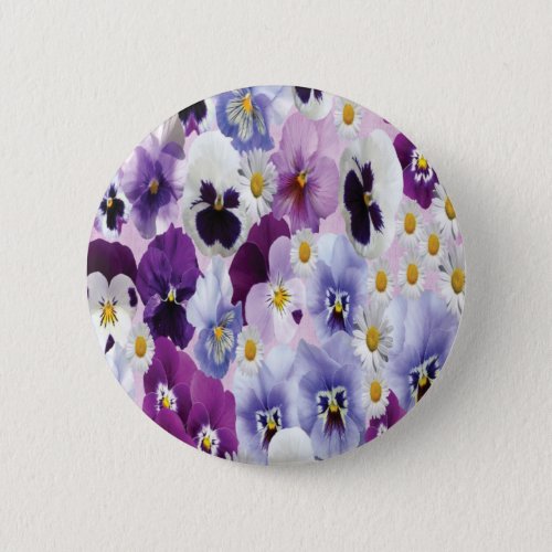 Purple white and violet flowers background button