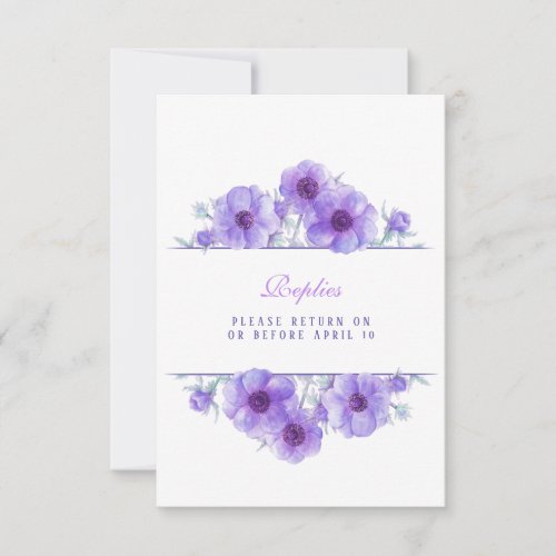 Purple white anemone floral wedding QR reply RSVP 