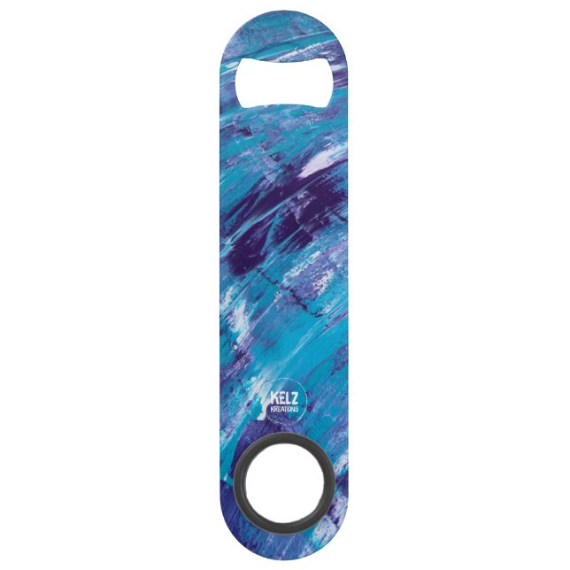 Purple White Aqua Stainless Steel Bottle Opener (Back)