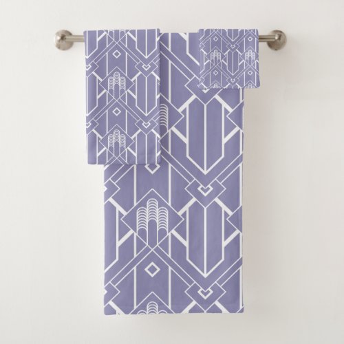 Purple White Art Deco Pattern Bath Towel Set