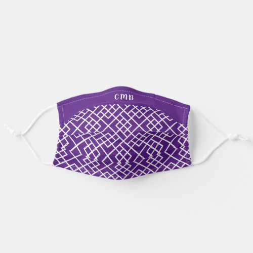 Purple  White Bamboo Lattice Pattern Monogrammed Adult Cloth Face Mask