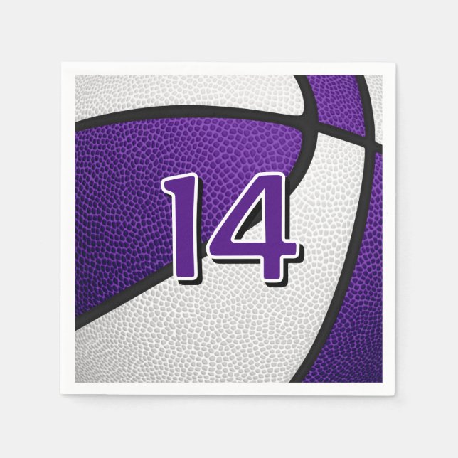 purple white basketball birthday party napkins (Front)
