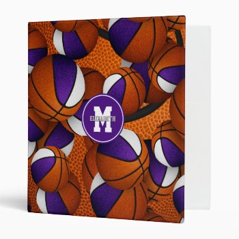 Purple White Basketball Club Team Colors  3 Ring Binder by katz_d_zynes at Zazzle