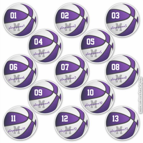 purple white basketball custom players names sticker