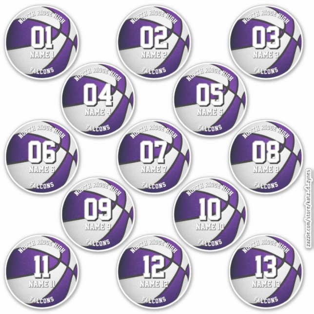 purple white basketball custom players names sticker (Front)