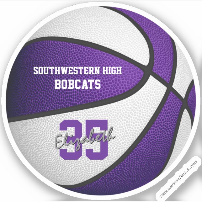 Purple white basketball girls boys team colors sticker (Front)