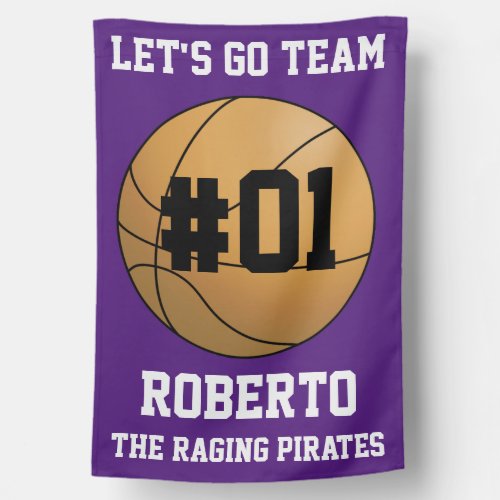 Purple White Basketball Team Colors House Flag