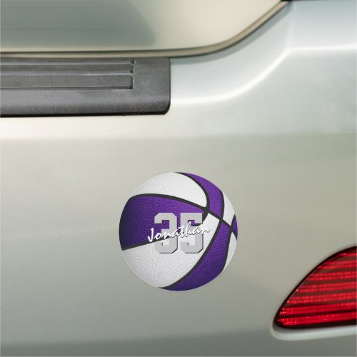 purple white basketball team colors locker or car magnet