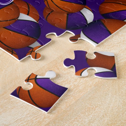 purple white basketball team colors personalized jigsaw puzzle