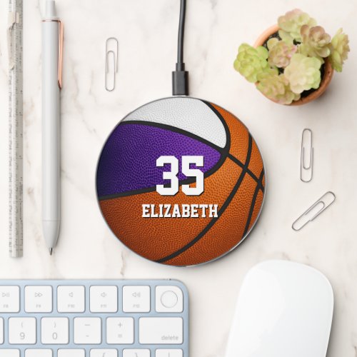 purple white basketball team colors wireless charger 