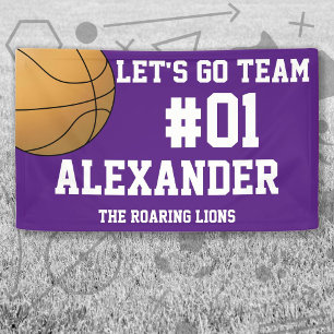 Purple White Basketball Team Spirit Banner