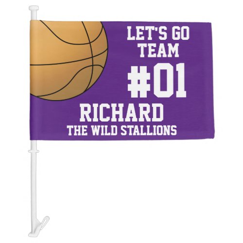 Purple White Basketball Team Spirit Car Flag