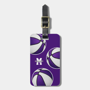 purple white basketball travel team colors luggage tag