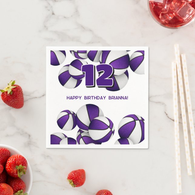 purple white basketballs boys girls sports party napkins (Insitu)