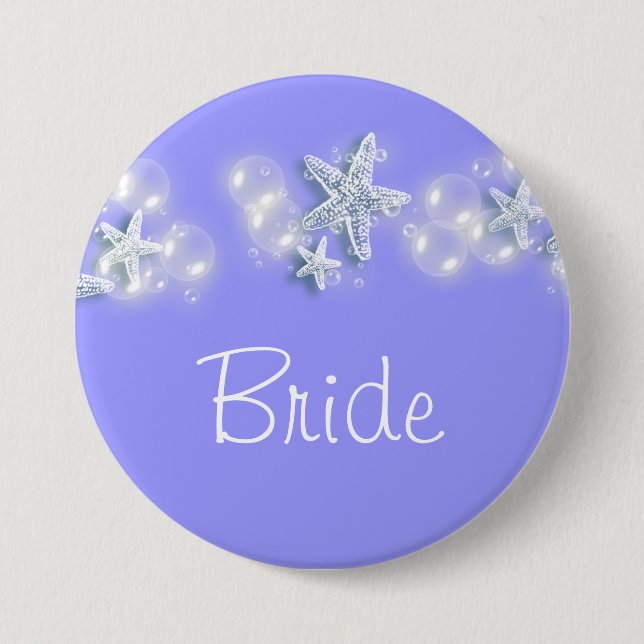 Purple white beach bride bridal button (Front)