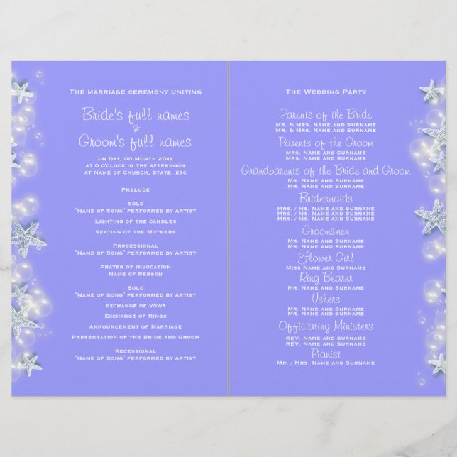 Purple white beach starfish wedding (Front)