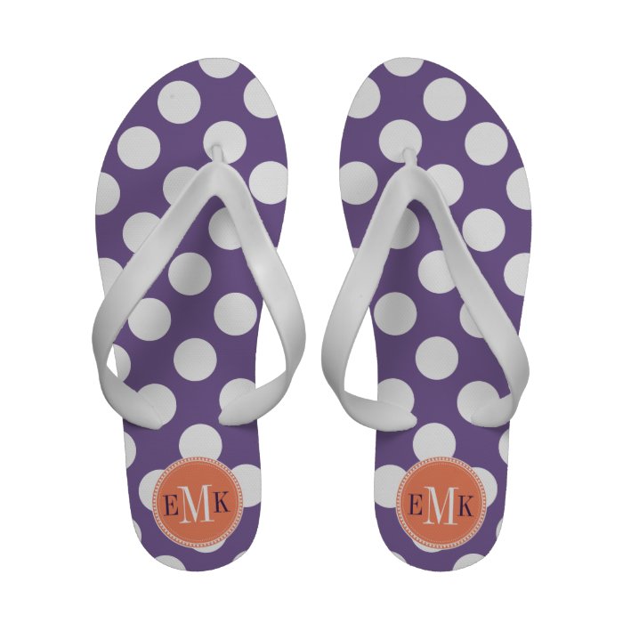 Purple White Big Polka Dots Coral Monogram Sandals