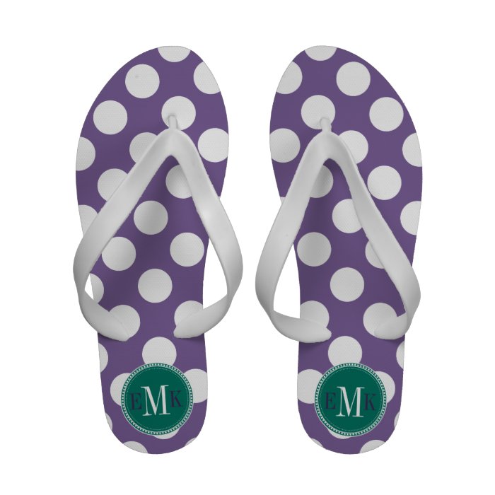 Purple White Big Polka Dots Dk Teal Monogram Flip Flops