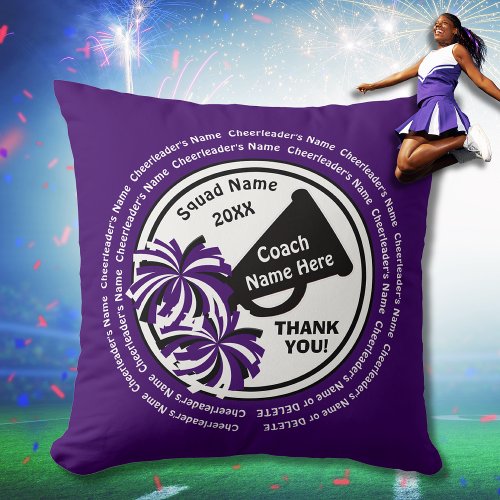 Purple White Black Cheerleader or Cheer Coach   Throw Pillow