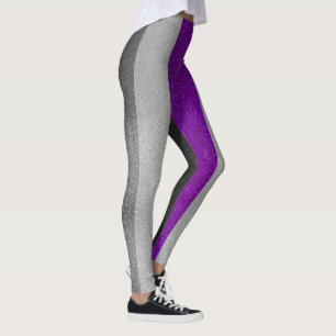 Purple White Black Glitter Asexual Gay Pride Flag Leggings