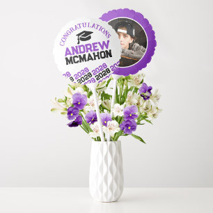 Purple White & Black Graduation Photo Centerpiece Balloon