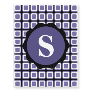 Purple White Black Monogram Check Pattern Temporary Tattoos