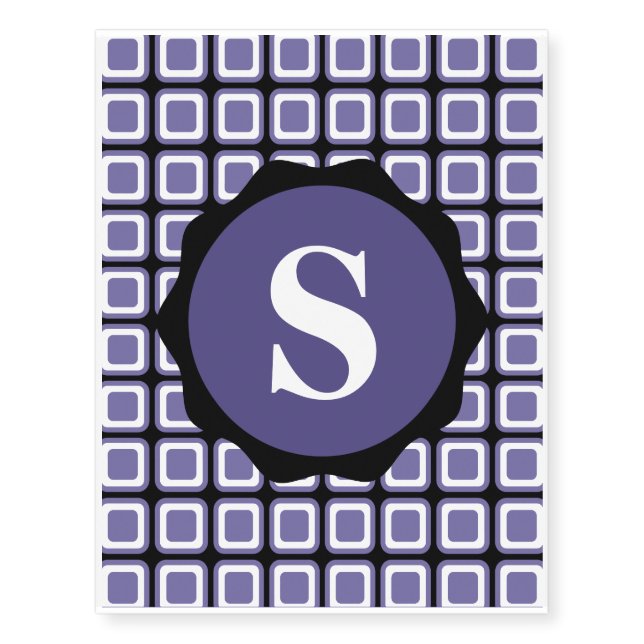 Purple White Black Monogram Check Pattern Temporary Tattoos (Front)