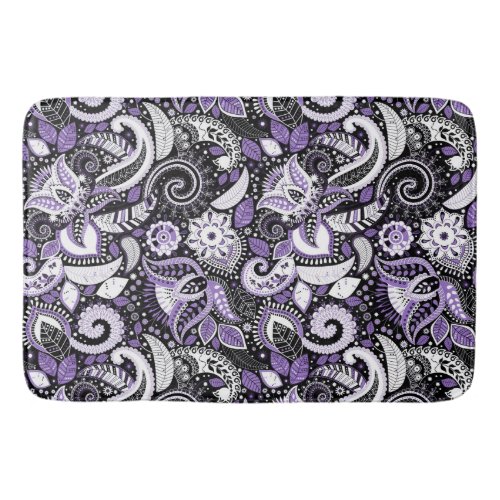 Purple White Black Paisley Print Pattern Bath Mat