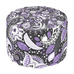 Purple White Black Paisley Print Pattern Pouf